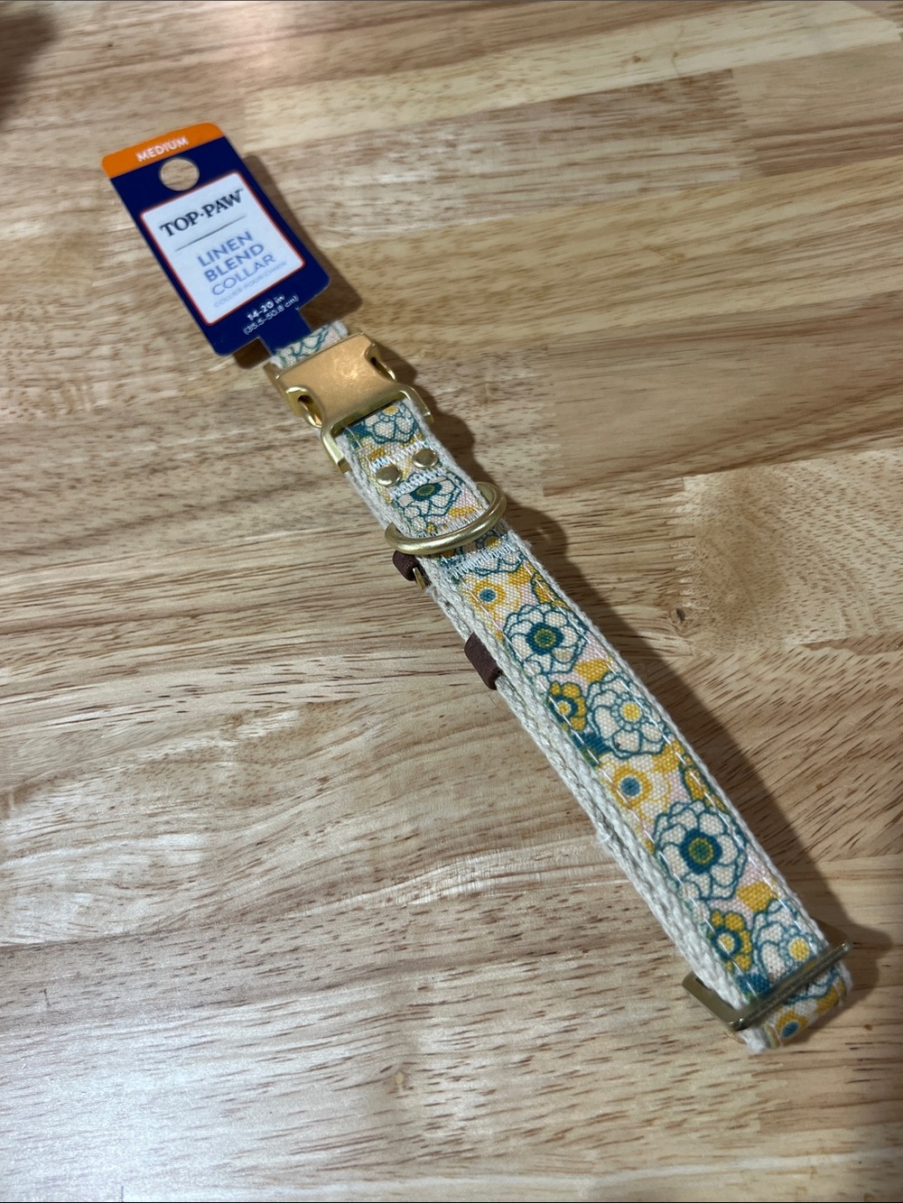 Top Paw Floral Linen Blend Dog Collar - Cream, medium 14-20” new w tags
